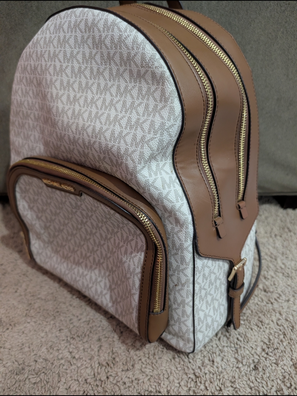 Michael Kors Brown and Vanilla Monogram Backpack